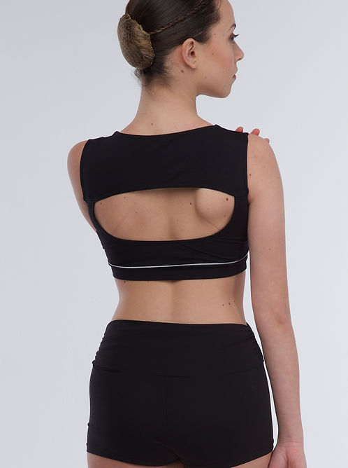 Zijde-effect crop top met gestrikte hals en zilveren inzet