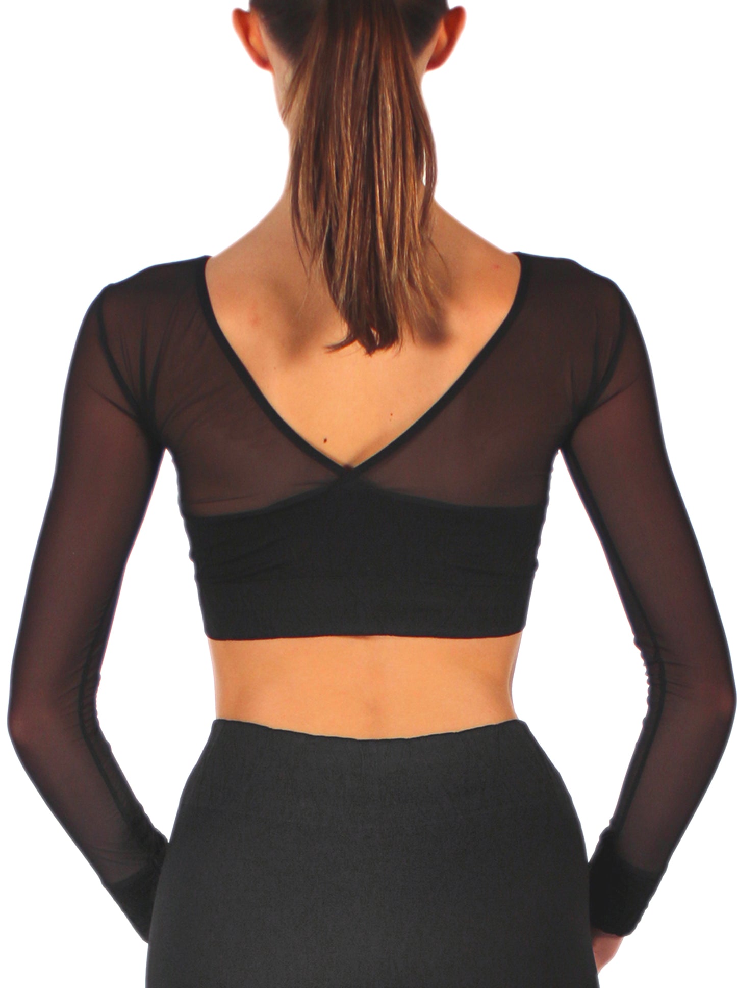 PriDance Seamless Crop Top met Tule Mouwen en V-Hals