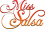 Colorful logo for "Miss Salsa" with elegant cursive lettering on a gradient background.
