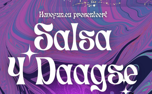 Graphisch ontwerp voor de Salsa4daagse gepresenteerd door havefun.eu, met kleurrijke achtergrond en opvallende tekst.