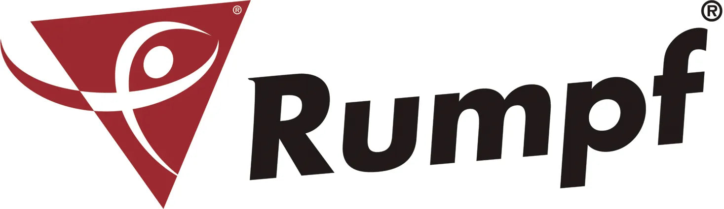 Rumpf logo featuring a dynamic design with a red triangle and stylized figure in motion.