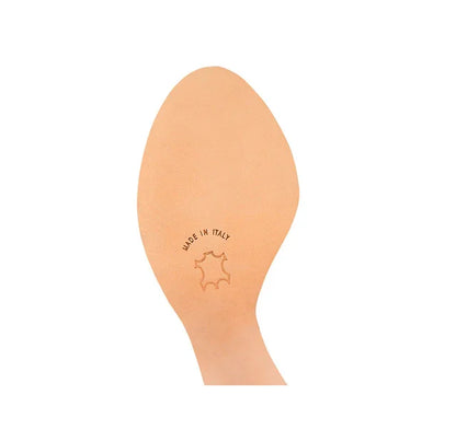 Leather insole with "Made in Italy" marking, showcasing quality craftsmanship for comfort and durability.