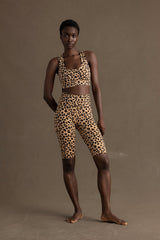 Hey Honey Yoga Long Biker Leo Biscuit: high-waisted leopard print biker shorts and crop top, perfect for yoga and fitness.