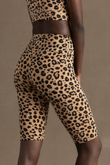 Hey Honey Yoga Long Biker Leo Biscuit high-waisted leopard print shorts, perfect for yoga and casual wear.