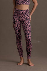 Hey Honey Leo Rose Set featuring high-waisted leopard print leggings in soft pink, ideal for yoga and casual wear.