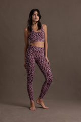 Hey Honey Yoga Leo Rose Set featuring a trendy pink leopard print, perfect for yoga and fitness activities.