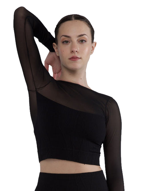 PriDance Seamless Crop Top met Tule Mouwen en V-Hals