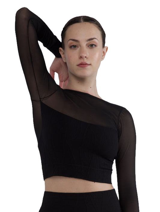 PriDance Seamless Crop Top met Tule Mouwen en V-Hals