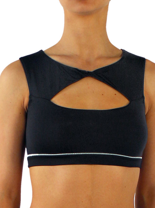 Silk Effect Crop Top with Tie Neck and Silver Inset