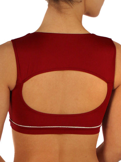 Silk Effect Crop Top with Tie Neck and Silver Inset