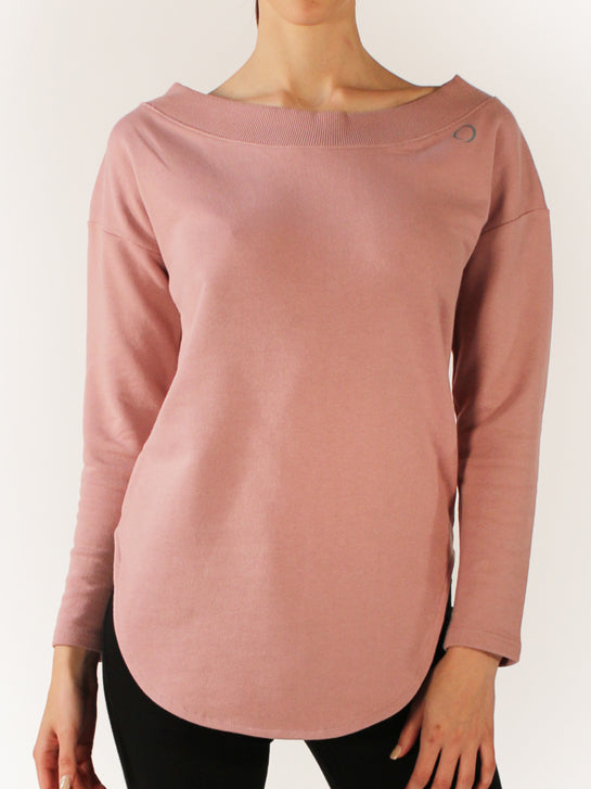 MAXI SWEATSHIRT IN NON-BRUSHED FABRIC WITH OPEN BACK NECKLINE