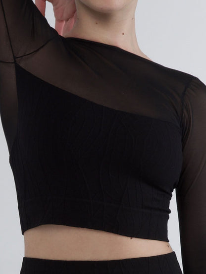 PriDance Seamless Crop Top met Tule Mouwen en V-Hals