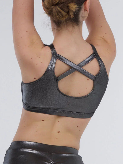 CUT OUT CROP TOP IN LAMINATED FABRIC - Miss Salsa
