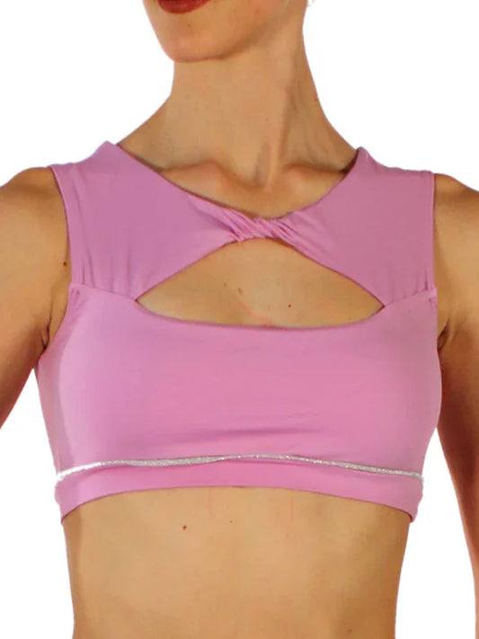 SILK EFFECT CROP TOP WITH KNOTTED NECKLINE AND SILVER INSERT - Miss Salsa