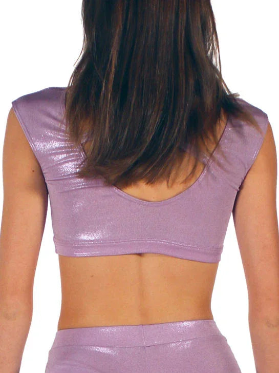 CUT OUT CROP TOP IN LAMINATED FABRIC - Miss Salsa