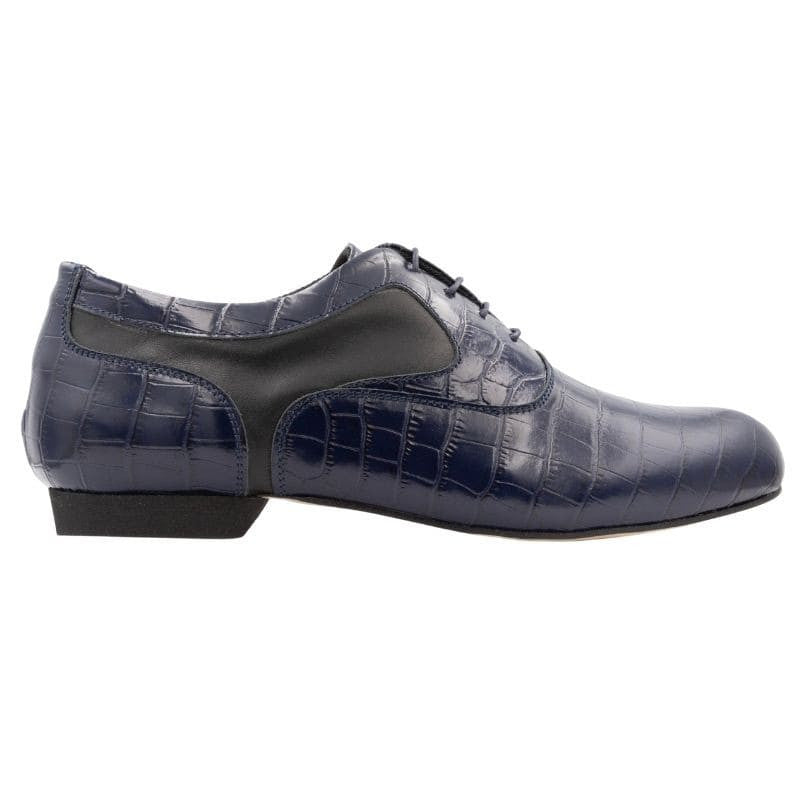 Tangolera 501 Cocco Blu stylish blue leather shoes with crocodile print for tango and ballroom dancing.