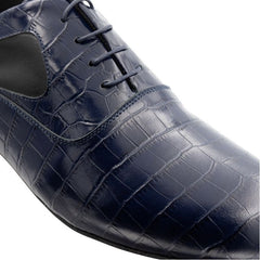 Tangolera 501 Cocco Blu leather shoe with crocodile print and lace-up design for stylish dance performance.