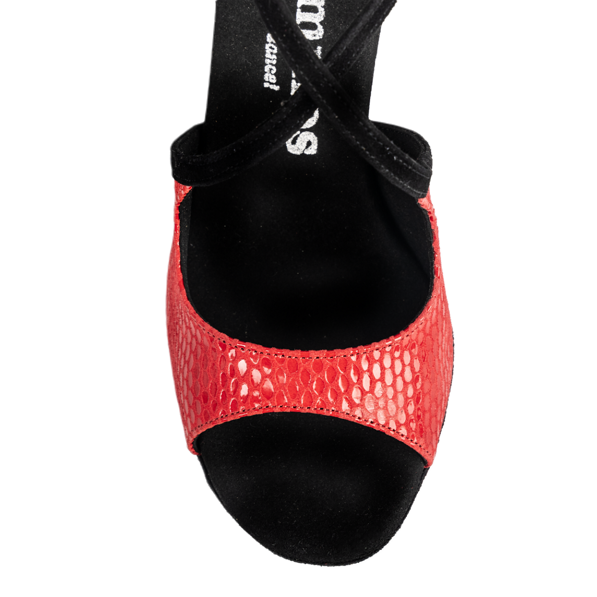 Top view of Rummos R545 red Latin dance shoe featuring elegant design and superior comfort for Salsa and Tango.