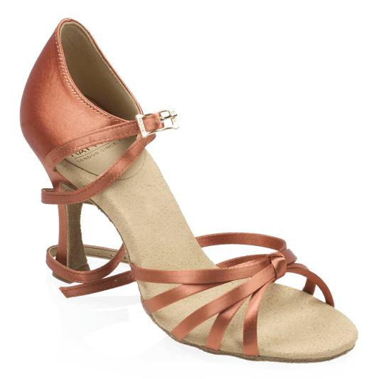 825-X Drizzle Xtra | Dark Tan Satin | Ladies Latin Dance Shoes