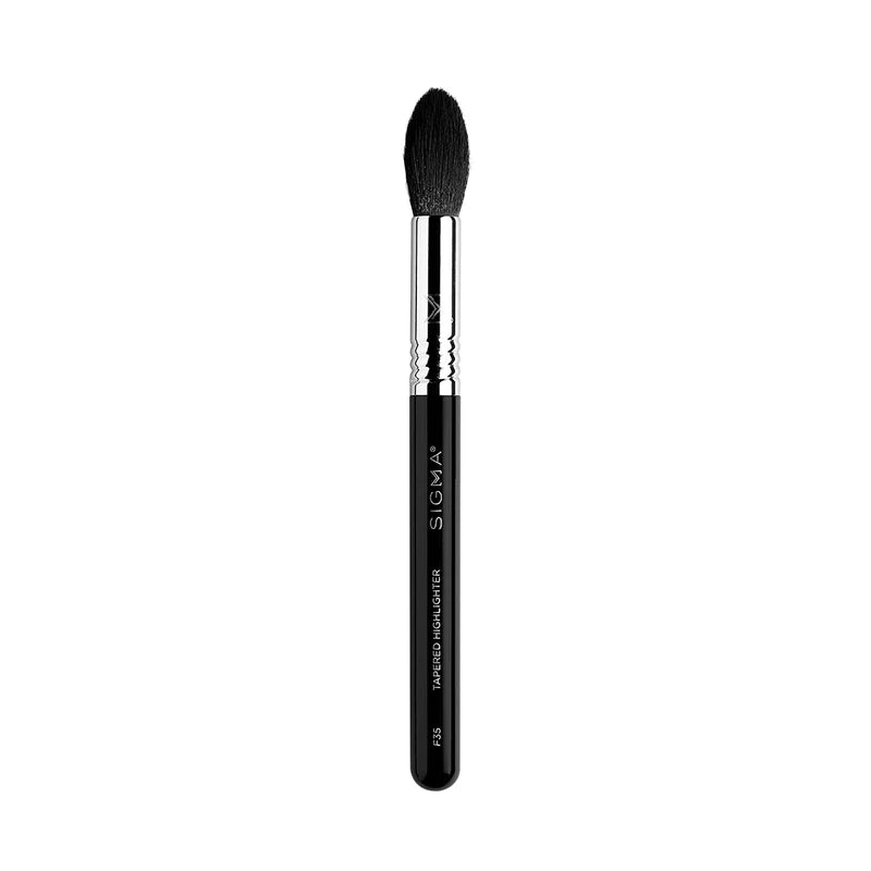 Sigma F 35 highlighter brush with soft SigmaTech fibers for precise application and blending of highlighters.