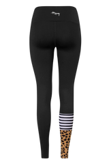 Hey Honey Yoga leggings in black with "Leo Biscuit" print, high waist, breathable fabric, stylish and comfortable for workouts.