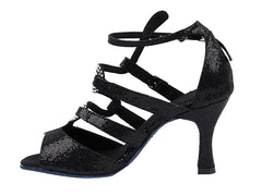 Very Fine SERA7017 Black dance shoe, featuring elegant silver accents and a stylish strappy design.