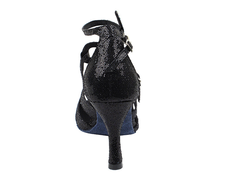 Very Fine Sera7017 Black dance shoe rear view showcasing elegant design and adjustable quick-release strap.