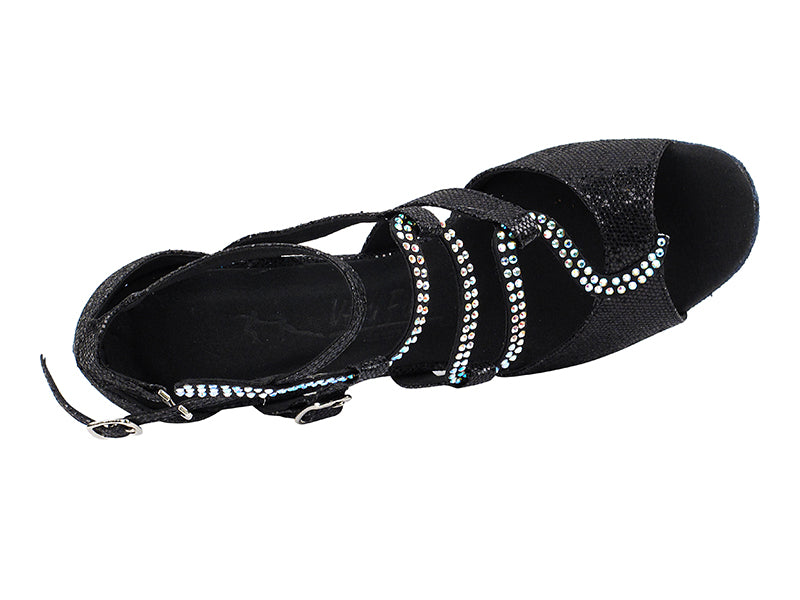 Very Fine SERA7017 Black dance shoe with elegant silver accents and quick-release buckle for comfort and style.