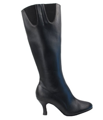 Elegant black leather dance boot with a 1.5-inch heel and sleek design for stability and style.