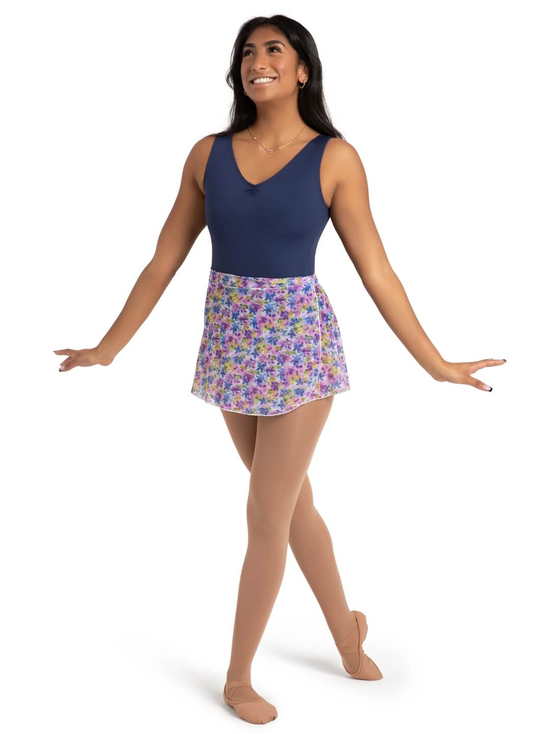 Falda cruzada estampada de malla "Le Jardin"