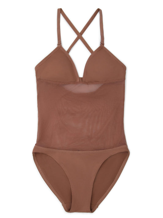 Capezio - Plunge Neck Mesh Midriff Leotard - Girls