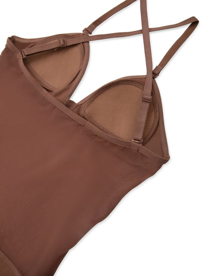 Plunge Neck Mesh Midriff Leotard - Girls