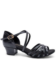 Capezio Silvia ballroom shoe with satin upper, straps, and a 3.2 cm heel for dance comfort and stability.