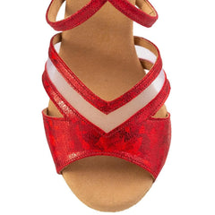 Elegante Rummos Doris latin-sandaal in rood nubuckleer met dubbele demping en uitstekende voetondersteuning.