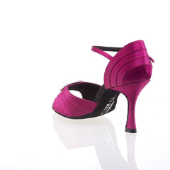 Elegant fuchsia Elite Cleopatra 042 dance shoe with crystal brooch and stylish heel, perfect for Salsa and Tango.