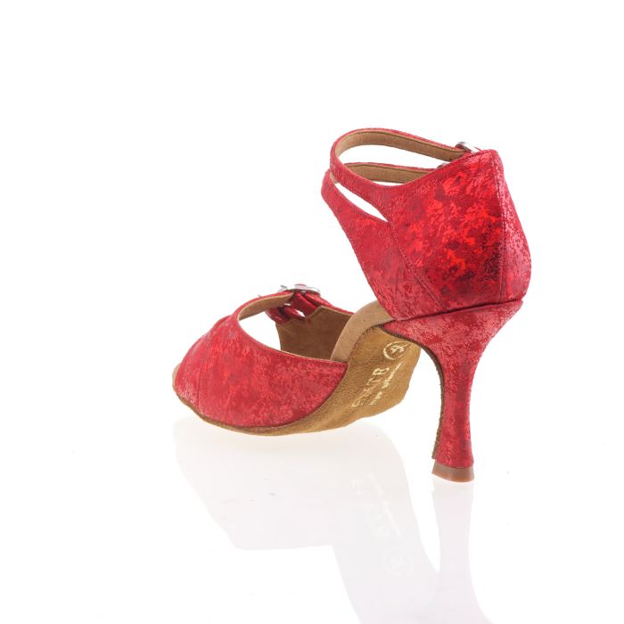 Rummos Elite Elena 038 red dance shoe with stylish design, adjustable ankle strap, and comfortable heel for optimal performance.