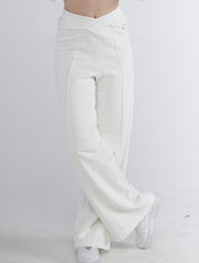 NON-BRUSHED PALAZZO TROUSERS WITH HIGH CROSSED WAIST