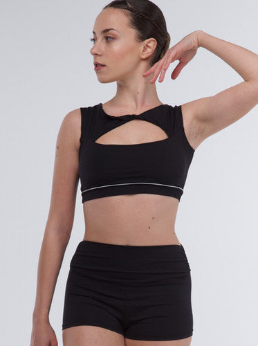 SILK EFFECT CROP TOP WITH KNOTTED NECKLINE AND SILVER INSERT