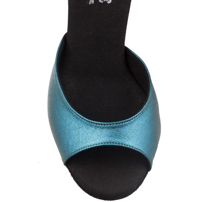 Elegant turquoise open-toe dance shoe with soft material, designed for Latin dancing and comfort.