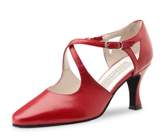 Werner Kern Ines red dance shoe with double T-strap, adjustable ankle bands, and 6.5 cm heel for comfort and stability.