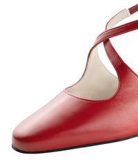 Red dance shoe "Ines" by Werner Kern with double T-strap and adjustable ankle straps, showcasing elegant design.