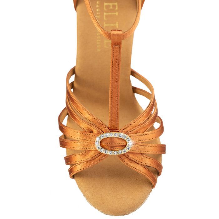 Elegant hand-crafted Elite Karina sandals with crystal embellishment and soft satin straps for ultimate comfort.