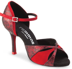 Elegant red and black Rummos Kizomba 268-028 dance shoe with high heel, designed for comfort and style.