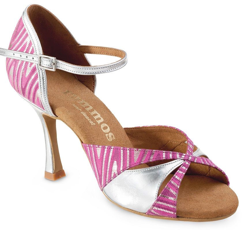 Rummos Kizomba 272-009 Latin dance sandal in pink and silver, featuring a stylish design and comfortable fit.