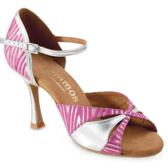 Rummos Kizomba 272-009 pink and silver Latin dance sandal with high heel and ankle strap.