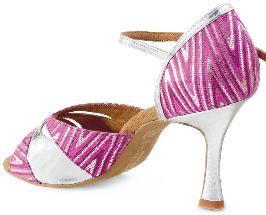 Rummos Kizomba 272-009 pink and silver Latin dance sandal showcasing elegant design and comfortable fit.