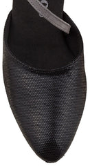 Handgemaakte Rummos Mireia 061-240 dansschoen in zwart nubuck met grijs leren band, ideaal voor ballroom en tango.