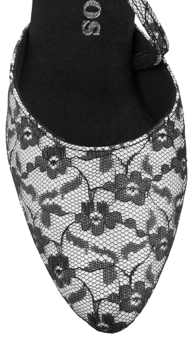 Elegant black lace shoe with floral pattern, perfect for special occasions and stylish outfits.