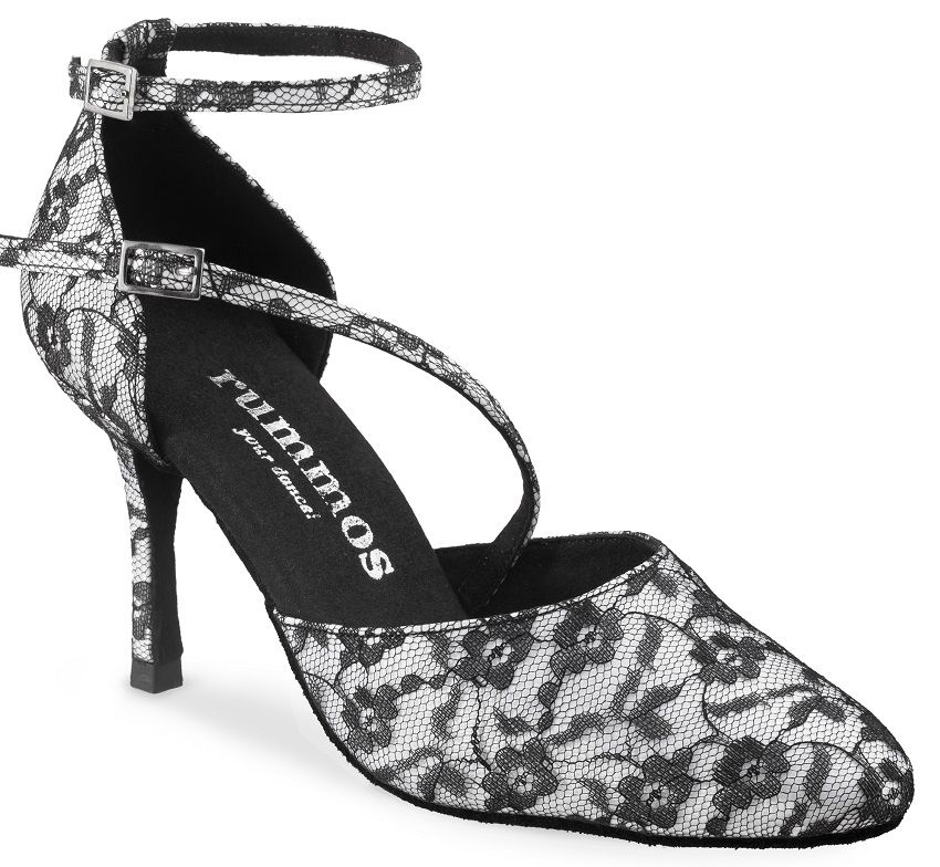 Rummos Mireia 114 black lace dance shoe with ankle strap and elegant high heel, perfect for dancers seeking style and comfort.