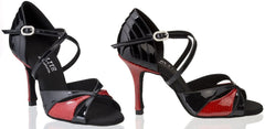 Elite Paloma 035-178 black and red dance sandals with ankle straps and stylish heel design. Perfect for Salsa and Tango.